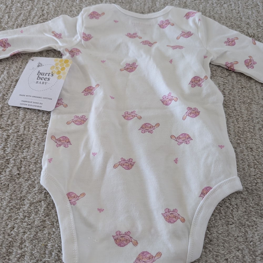 Burt's Bees Baby White and Pink Turtle Print Onesie